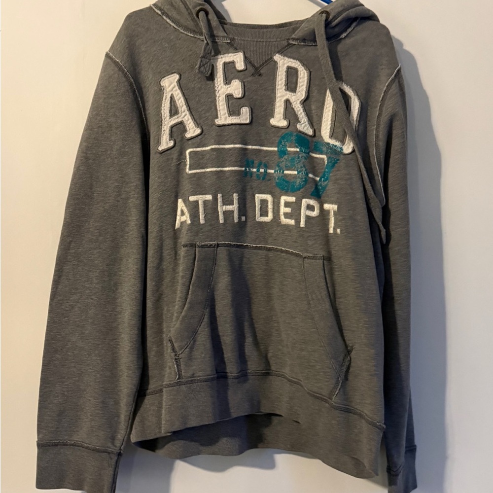Aeropostale Gray Hoodie with White and Blue Accents